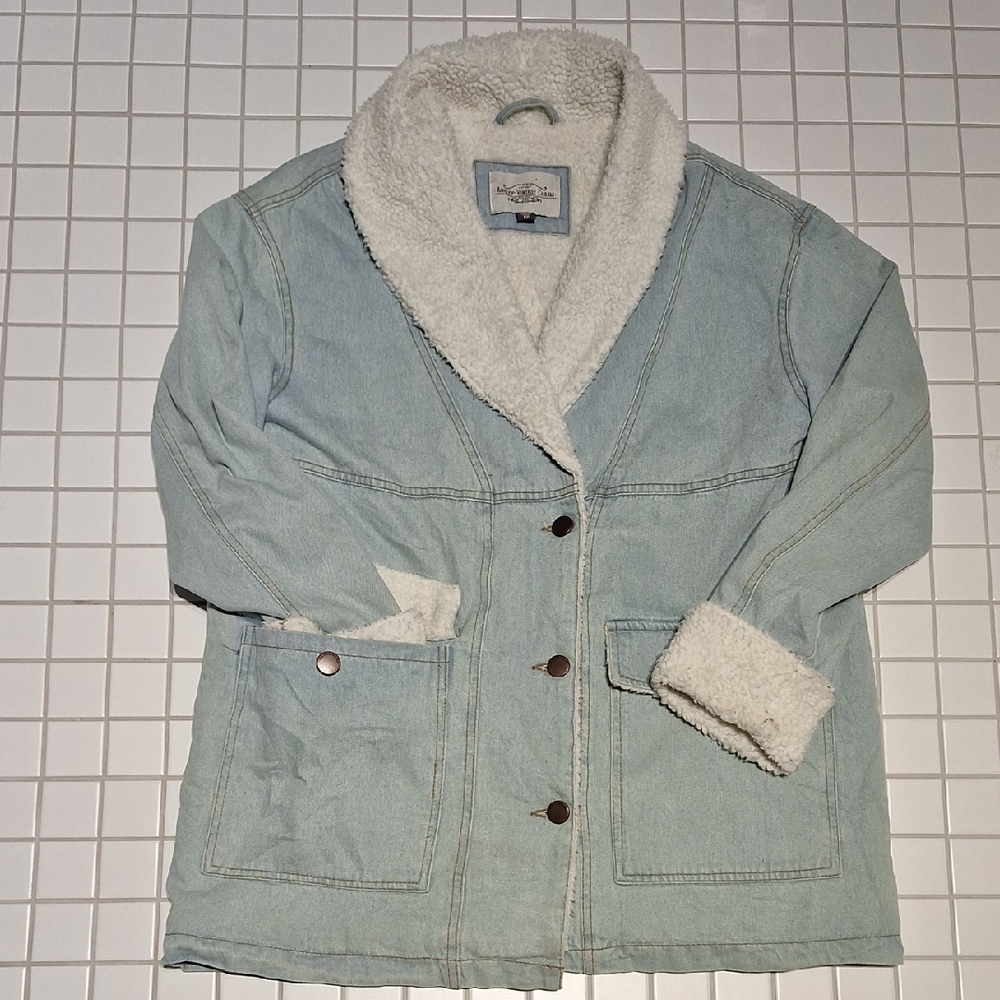 Ashley By 26 International Light Blue Teddy Sherpa Jacket Coat Size Medium